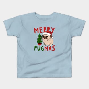 Merry Pugmas // Adorable Christmas Pug with Tree Kids T-Shirt